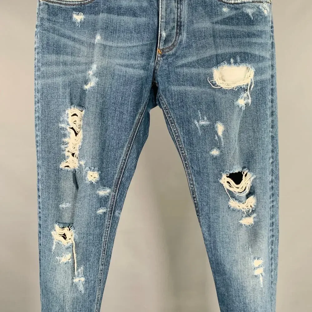 DOLCE & GABBANA Size 32 16 Classic Blue Cotton Relaxed Distressed Jeans